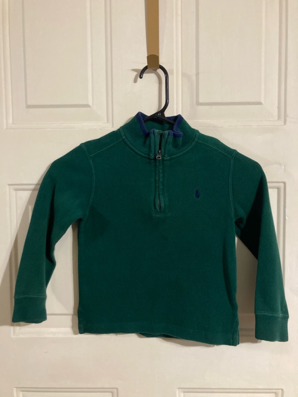 Ralph Lauren Kids Green Half-Zip Sweatshirt with Navy Trim